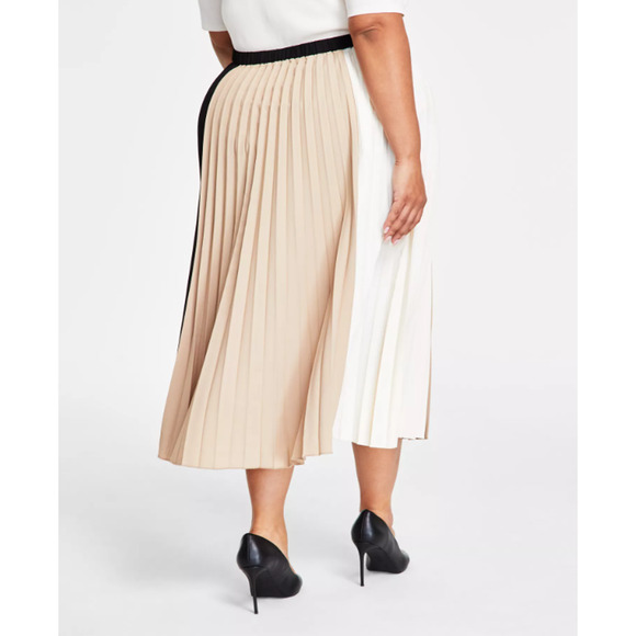 Anne Klein Womens Colorblock Pleated Midi Skirt Plus Size 3X 17096 - Picture 2 of 3